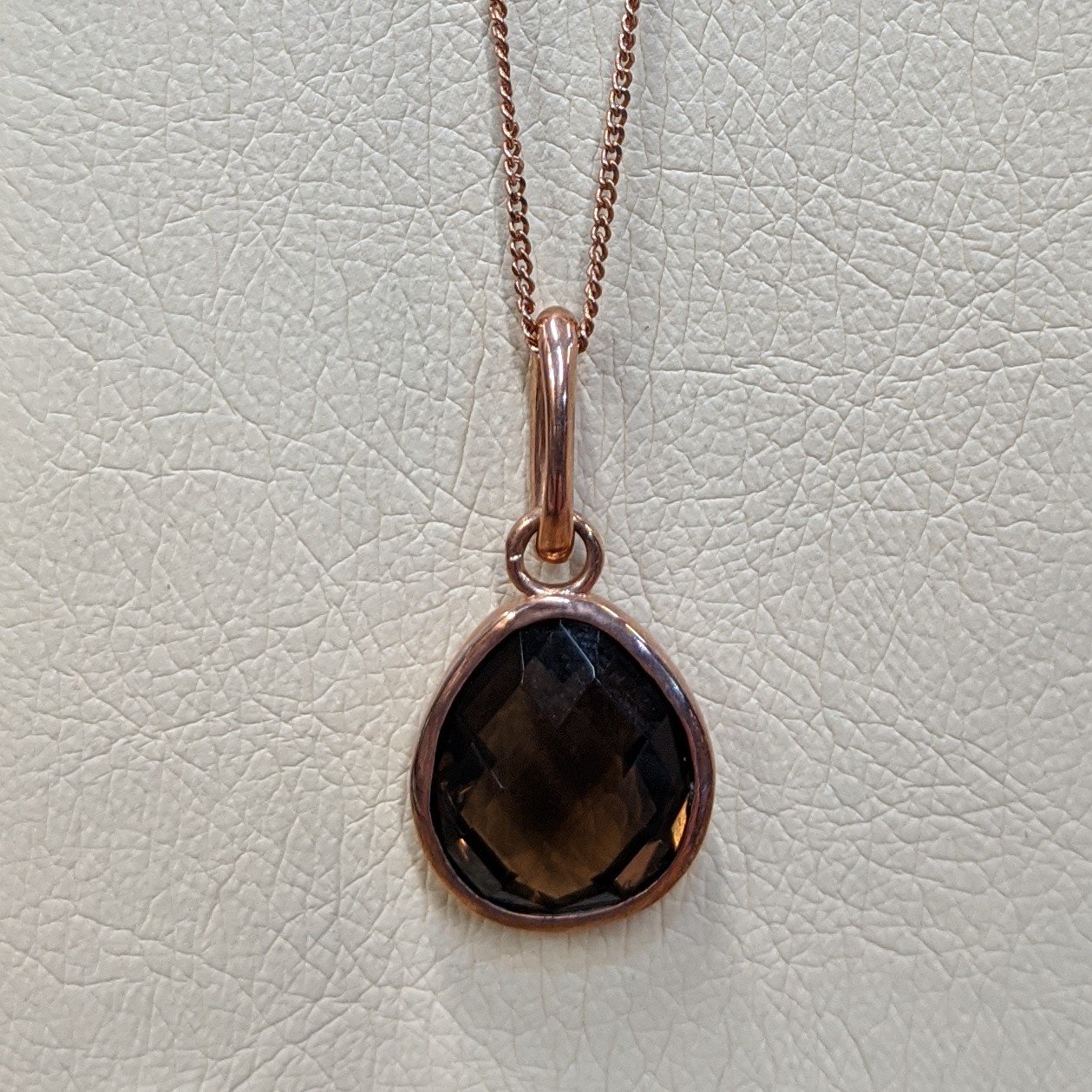 9ct Rose Gold Smoky Quartz Pendant on 16-18