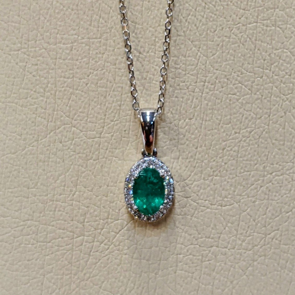 18ct White Gold Emerald & Diamond Necklace - Howells Jewellers